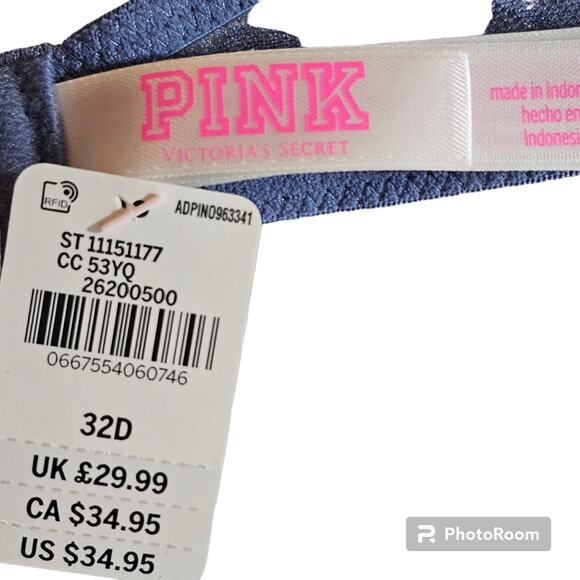PINK by Victoria's Secret  Lightly Padded Underwire T-shirt Lace Bra 32D - Picture 6 of 8